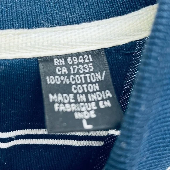 GREG NORMAN Shirt Size L Men's Navy White Striped Collared Button Front Polo - Picture 5 of 8